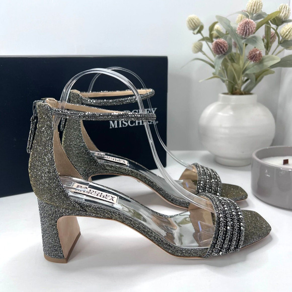 Badgley Mischka Kameryn Open Toe Block Heel Sandal Pewter Women's 8 NWB - Picture 5 of 12